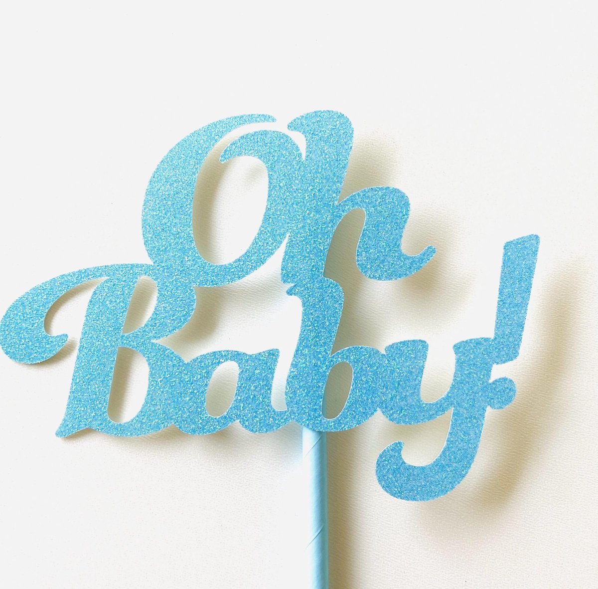 Taarttopper| Cake topper |Baby| Oh Baby| Blauw glitter| 14 cm| karton